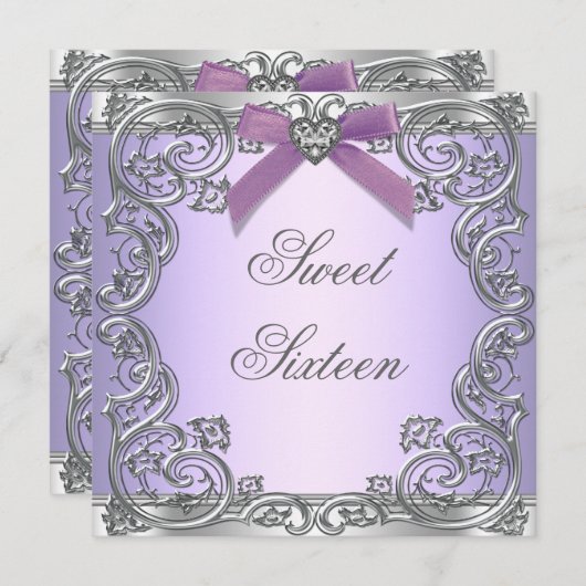 Paarse Sweet 16 Birthday Party Kaart (Voorkant / Achterkant)