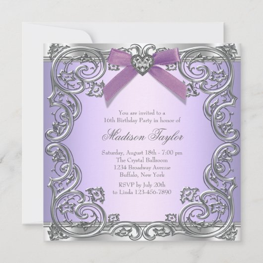 Paarse Sweet 16 Birthday Party Kaart (Achterkant)