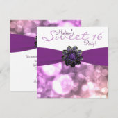 Paarse Sweet 16 Birthday Party Kaart (Voorkant / Achterkant)