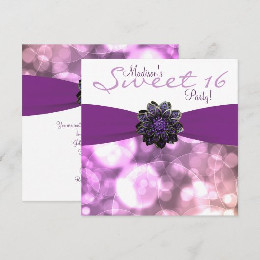 Paarse Sweet 16 Birthday Party Kaart (Voorkant / Achterkant)