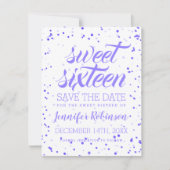 Paarse Sweet 16 Birthday Party Save Date Confetti Save The Date (Voorkant)