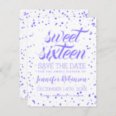 Paarse Sweet 16 Birthday Party Save Date Confetti Save The Date (Voorkant / Achterkant)