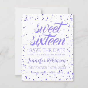 Paarse Sweet 16 Birthday Party Save Date Confetti Save The Date