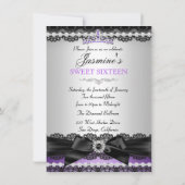 Paarse Sweet 16 Birthday Party Silver Black Lace Kaart (Achterkant)