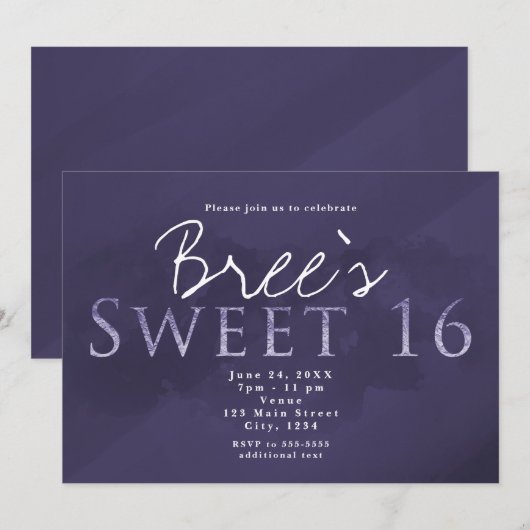 Paarse SWEET 16 Chic Elegant Birthday Party Kaart (Voorkant / Achterkant)