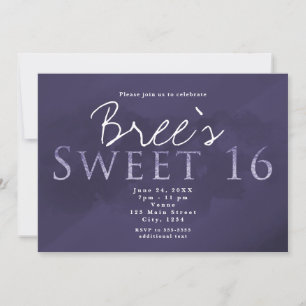 Paarse SWEET 16 Chic Elegant Verjaardagsfeestje Kaart