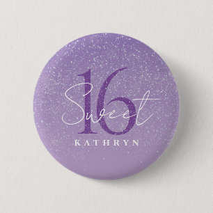 Paarse Sweet 16 Custom Name Ronde Button 5,7 Cm