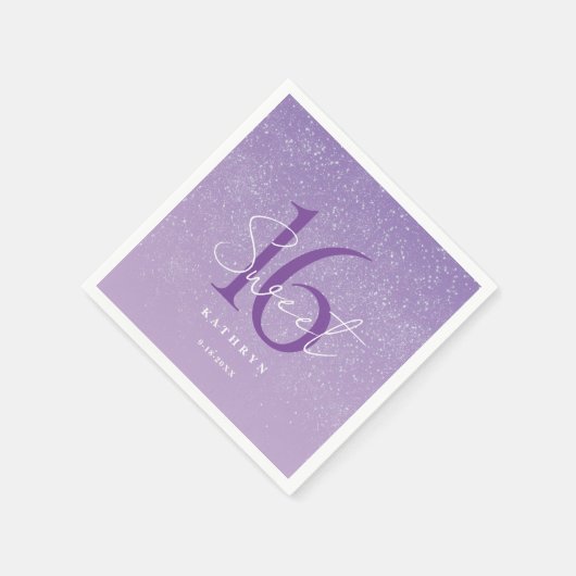 Paarse Sweet 16 Custom Name Servet (Hoek)