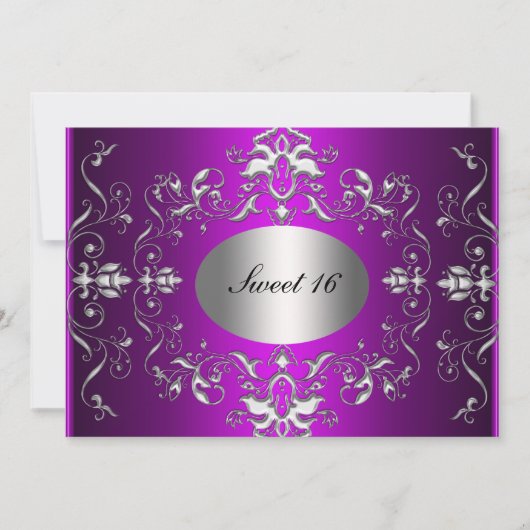 Paarse Sweet 16 Elegante Verjaardagsuitnodiging Kaart (Voorkant)