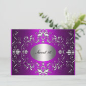 Paarse Sweet 16 Elegante Verjaardagsuitnodiging Kaart (Staand voorkant)