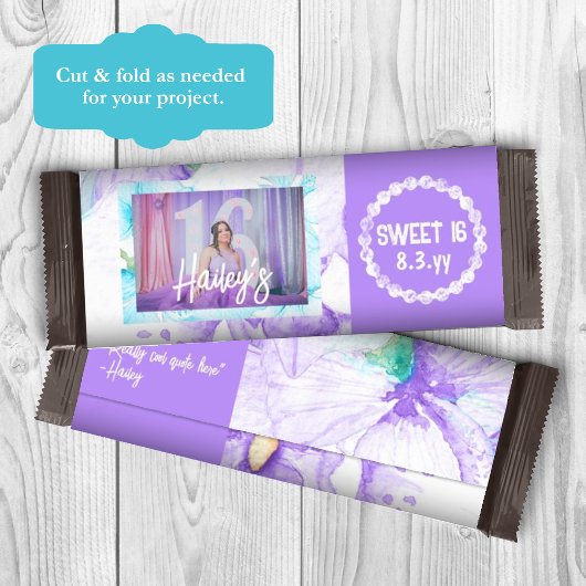 Paarse Sweet 16 gepersonaliseerde Snoep Bar Wrappe Flyer