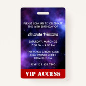 Paarse Sweet 16-kaart voor uitnodiging op zaterdag Badge (Achterkant)