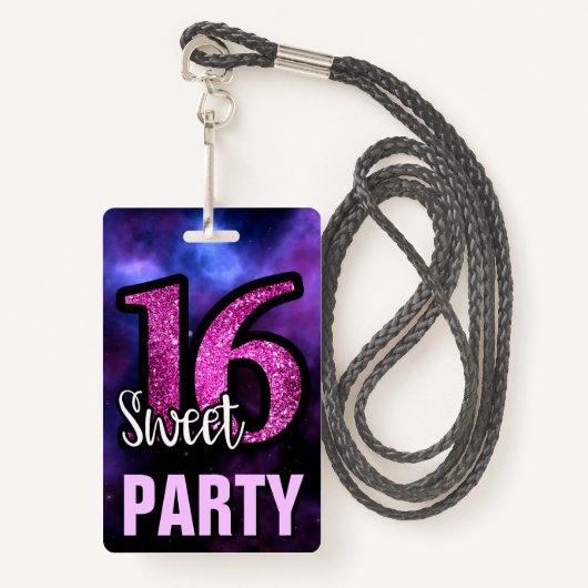 Paarse Sweet 16-kaart voor uitnodiging op zaterdag Badge (Voorkant met draagriem)
