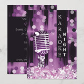Paarse Sweet 16 karaoke night party Invitation Kaart (Voorkant / Achterkant)
