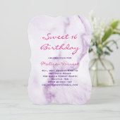 Paarse Sweet 16 Marble Birthday Invitation Kaart (Staand voorkant)