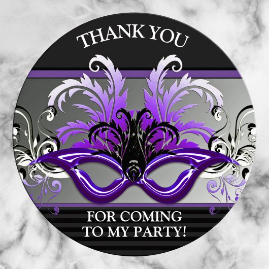 Paarse Sweet 16 Masquerade Party Bedankt Ronde Sticker