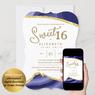 Paarse SWEET 16 Moderne 16e verjaardag digitaal Kaart