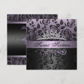 Paarse Sweet 16 prinses Tiara Birthday Uitnodiging (Voorkant / Achterkant)