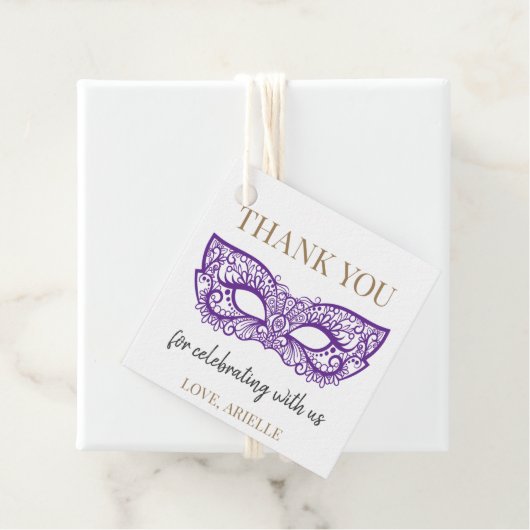 Paarse Sweet 16 Quince Masquerade Ball Verjaardag Bedankjes Labels (In situ)