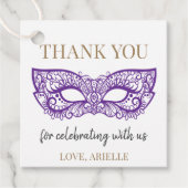 Paarse Sweet 16 Quince Masquerade Ball Verjaardag Bedankjes Labels (Voorkant)