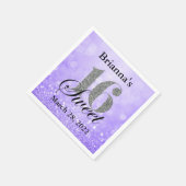 Paarse Sweet 16 Silver Glitter Custom Servet (Hoek)