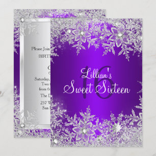 Paarse Sweet 16 Snowflake Winter Wonderland Kaart
