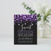 Paarse Sweet 16 Sparkly Koord Lichten sparen Datum Save The Date (Staand voorkant)