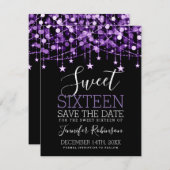 Paarse Sweet 16 Sparkly Koord Lichten sparen Datum Save The Date (Voorkant / Achterkant)