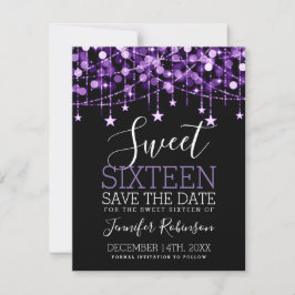 Paarse Sweet 16 Sparkly Koord Lichten sparen Datum Save The Date