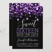 Paarse Sweet 16 Sparkly Koord Lichten sparen Datum Save The Date (Voorkant / Achterkant)