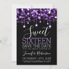 Paarse Sweet 16 Sparkly Koord Lichten sparen Datum Save The Date