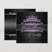 Paarse Sweet 16 Tiara Zebra Print Verjaardag Uitno Kaart (Voorkant / Achterkant)