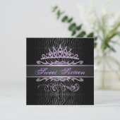 Paarse Sweet 16 Tiara Zebra Print Verjaardag Uitno Kaart (Staand voorkant)
