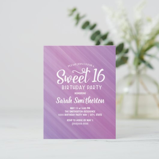 Paarse Sweet 16 Uitnodiging (Staand voorkant)