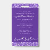 Paarse Sweet 16 uitnodiging VIP-pas Badge (Achterkant)
