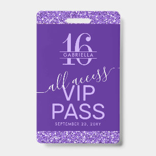 Paarse Sweet 16 uitnodiging VIP-pas Badge