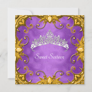 Paarse Sweet 16 Verjaardagsfeest Goud Witte Tiara Kaart