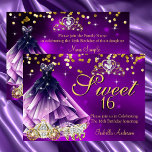 Paarse Sweet 16 Verjaardagsjurk Tiara Carriage Kaart<br><div class="desc">Sweet 16 Verjaardag Regal Royal paarse gouden jurk Tiara koets. Regal Royal Gold. Prinses Verjaardagsfeest. Gouden Sparkle Glitter en White Pearl Silver Tiara. Feest Prinses Partij voor een meisje. Fantastisch product voor tiener meisjes. Formele uitnodiging. Aanpassen om details te wijzigen of toe te voegen. Pas aan met uw eigen gegevens....</div>