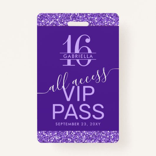 Paarse Sweet 16 VIP-pas Badge (Voorkant)