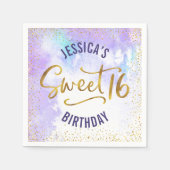 Paarse Sweet 16 Waterverf Gold Girly Verjaardag Servet (Voorkant)
