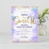 Paarse Sweet 16 Waterverf Gouden Verjaardag Bold G Kaart (Staand voorkant)
