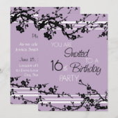 Paarse Sweet 16th Birthday Party Invitation Card Kaart (Voorkant / Achterkant)