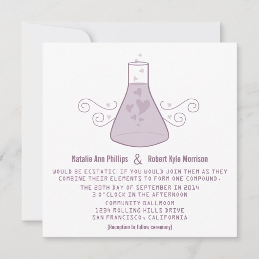 Paarse Sweet Chemistry Wedding Invite Kaart (Voorkant)