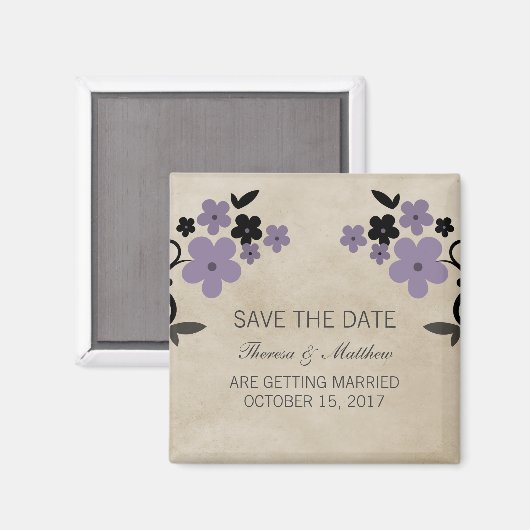 Paarse Sweet Floral Save the Date Magnet (Voorkant / Achterkant)