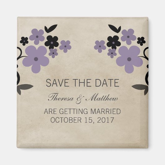 Paarse Sweet  Floral Save the Date Magnet (Voorkant)