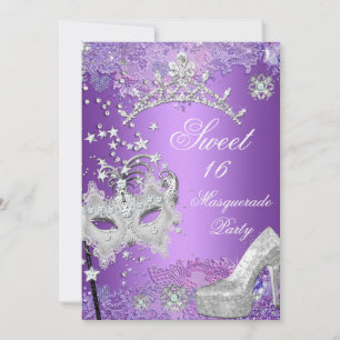Paarse Sweet Sixteen 16 Masquerade Feest Tiara Kaart