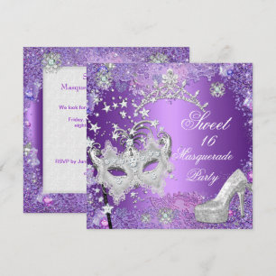 Paarse Sweet Sixteen 16 Masquerade Feest Tiara Kaart