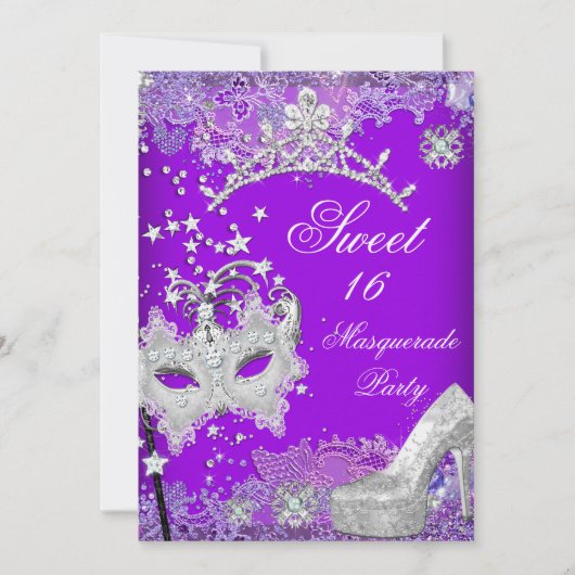 Paarse Sweet Sixteen 16 Masquerade Party Tiara 2 Kaart (Voorkant)
