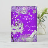 Paarse Sweet Sixteen 16 Masquerade Party Tiara 2 Kaart (Staand voorkant)