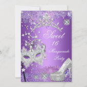 Paarse Sweet Sixteen 16 Masquerade Party Tiara Kaart (Voorkant)